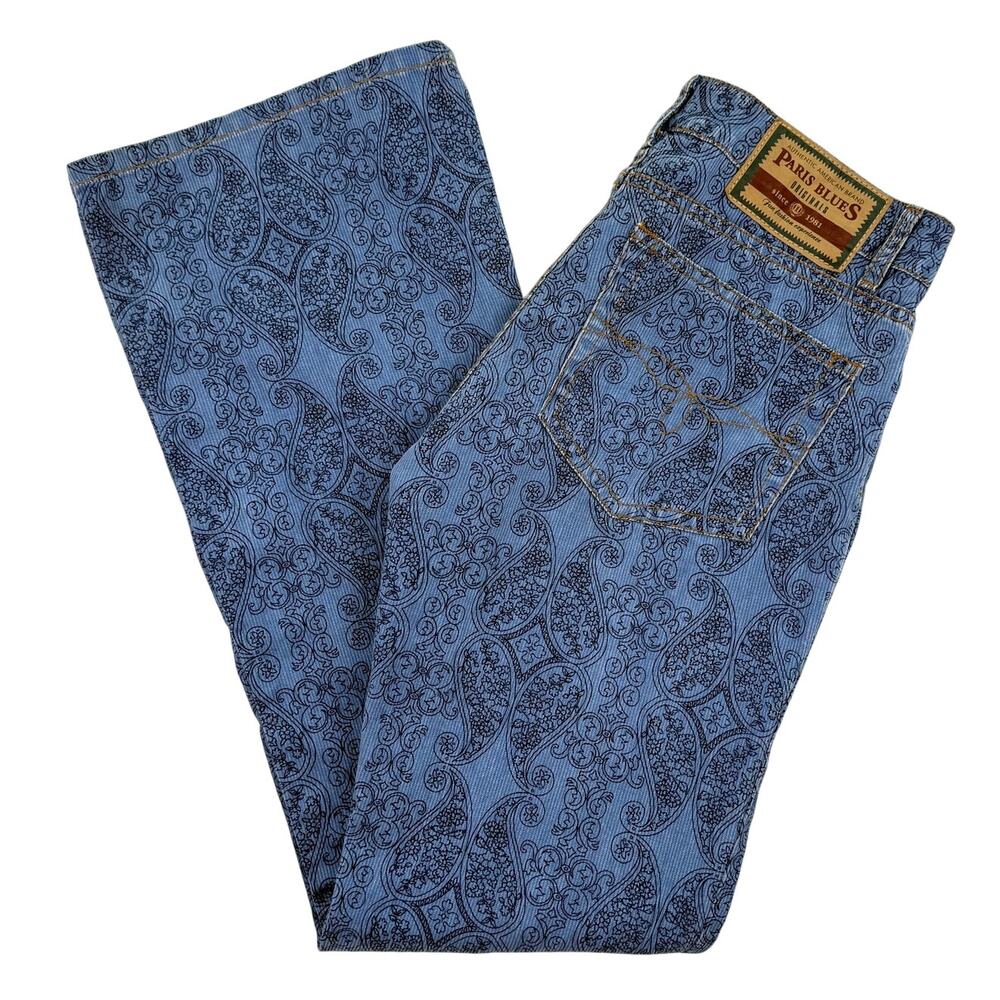 Paris Blues Paisley Print Bootcut Flare Corduroy Jeans Size 7 Y2K Boho Festival